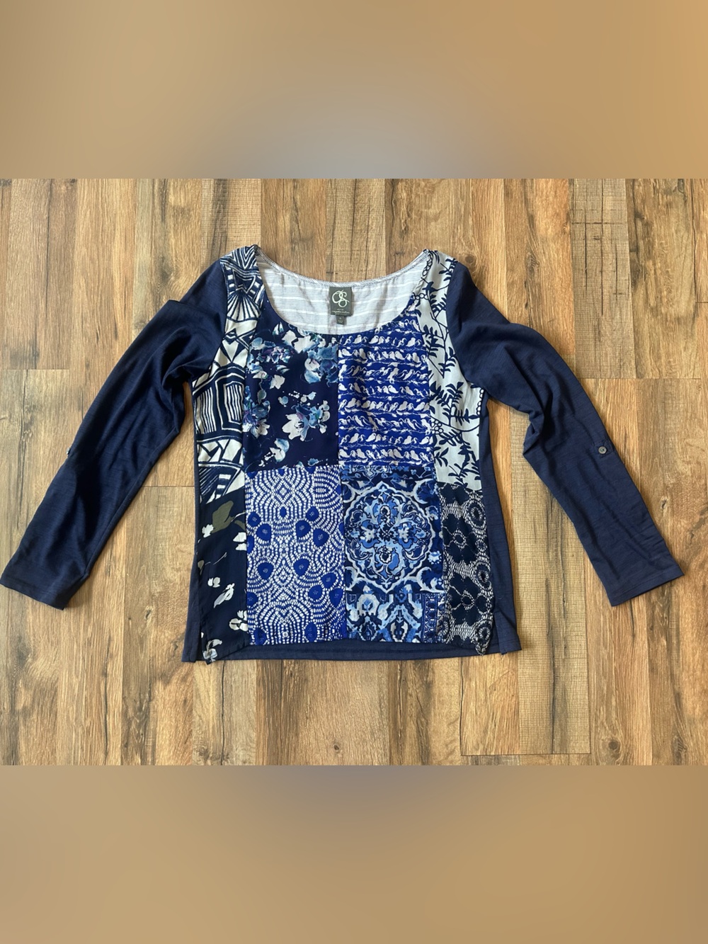 One September Patchwork Print Navy 3/4 Long Sleeve Top
